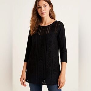 Caravel Womens Blouse Tunic Black 3/4‎ Sleeve Lace Round Neck L